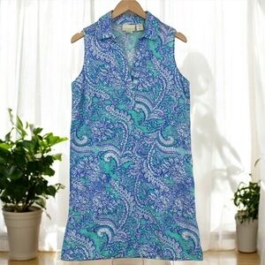 Cynthia Rowley Women's Paisley 100% Linen Collared V-Neck Sleeveless Dress